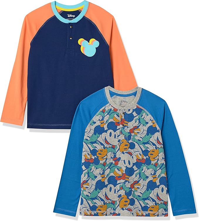 Amazon Essentials Disney Boys Long-Sleeve Henley T-Shirts, Pack of 2 - 9YEARS