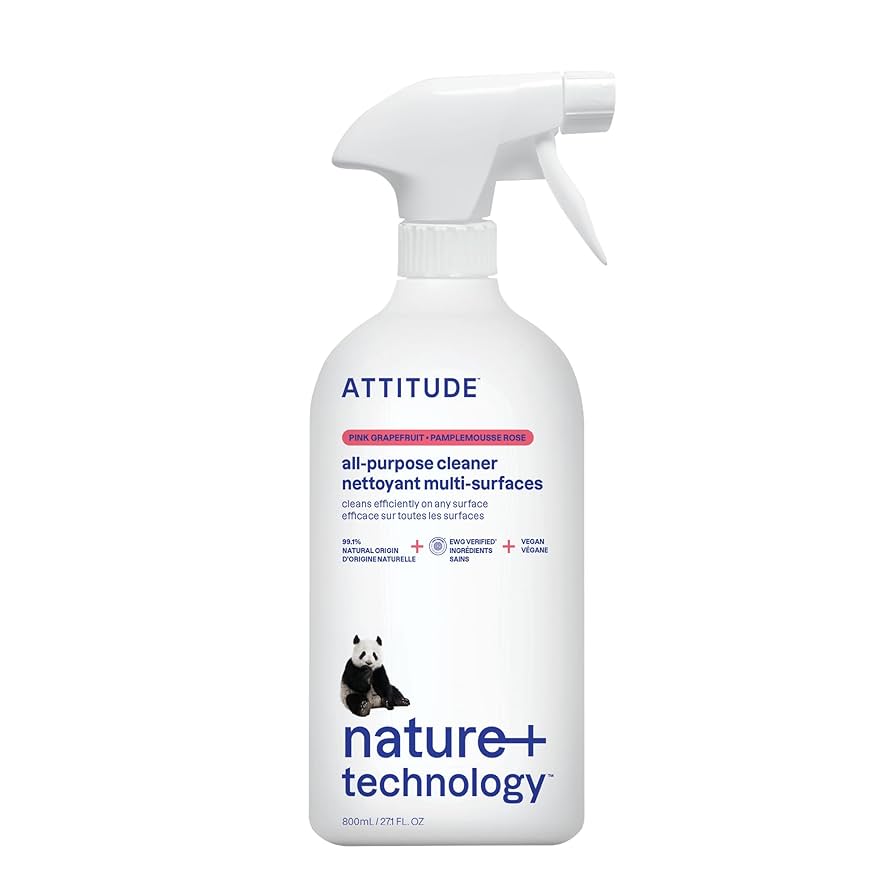 ATTITUDE All Purpose Cleaner Spray, EWG Verified, Vegan, Made with 94% Plant-Based Ingredients, Streak-Free for Kitchen, Bathroom, Glass & More,Citrus Zest Scent, 800 mL