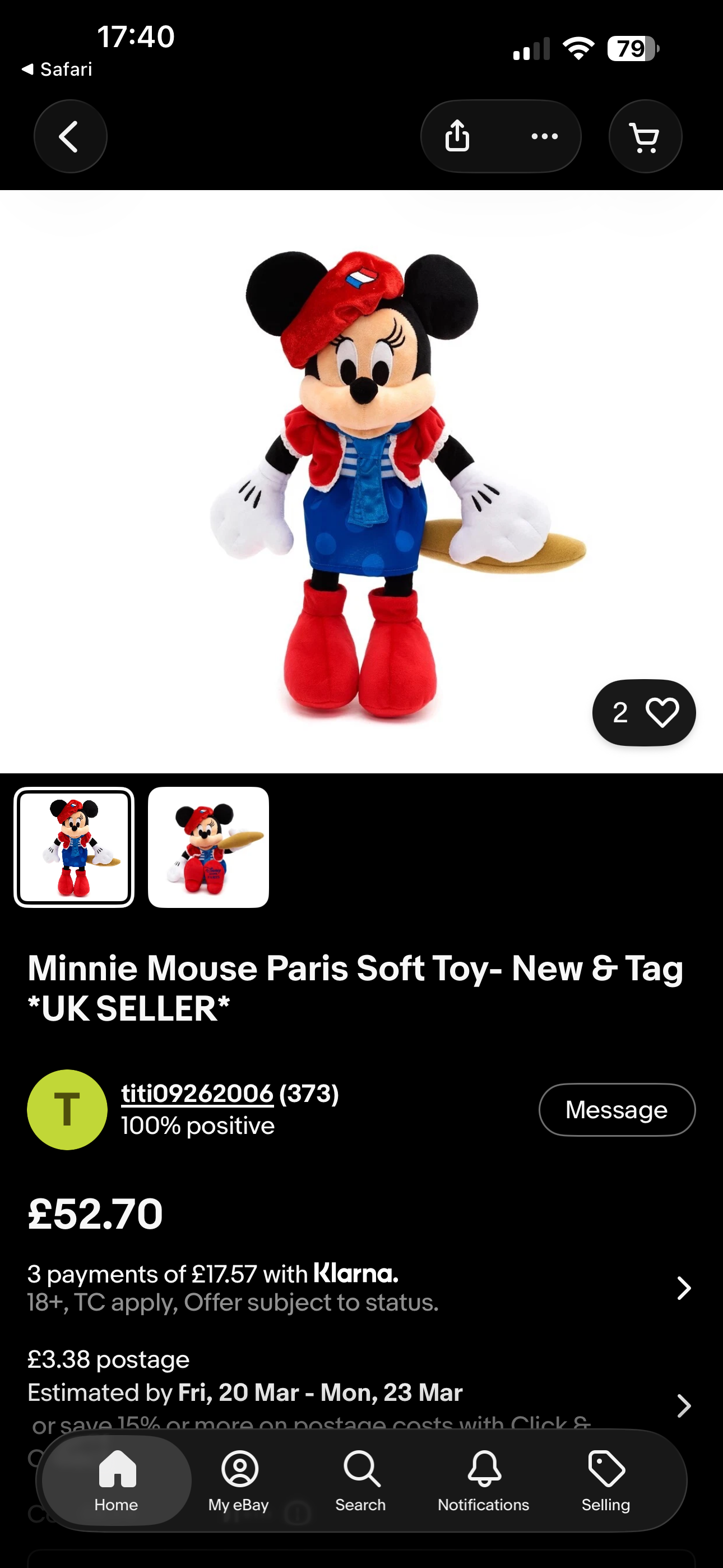 Disney Store *PARIS* Minnie Baguette Plush