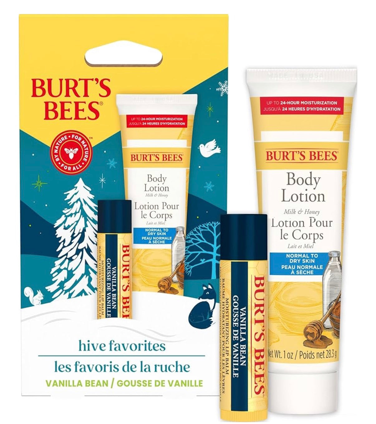 Burt's Bees Gift Set for Lip & Body, Vanilla Bean Lip Balm & Mini Milk & Honey Body Lotion