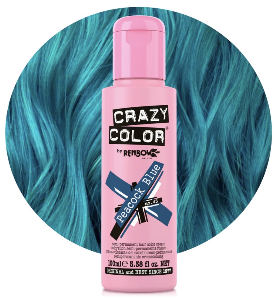 Crazy Color Semi Perm Hair Color Cream Peacock Blue 45 - 100ml