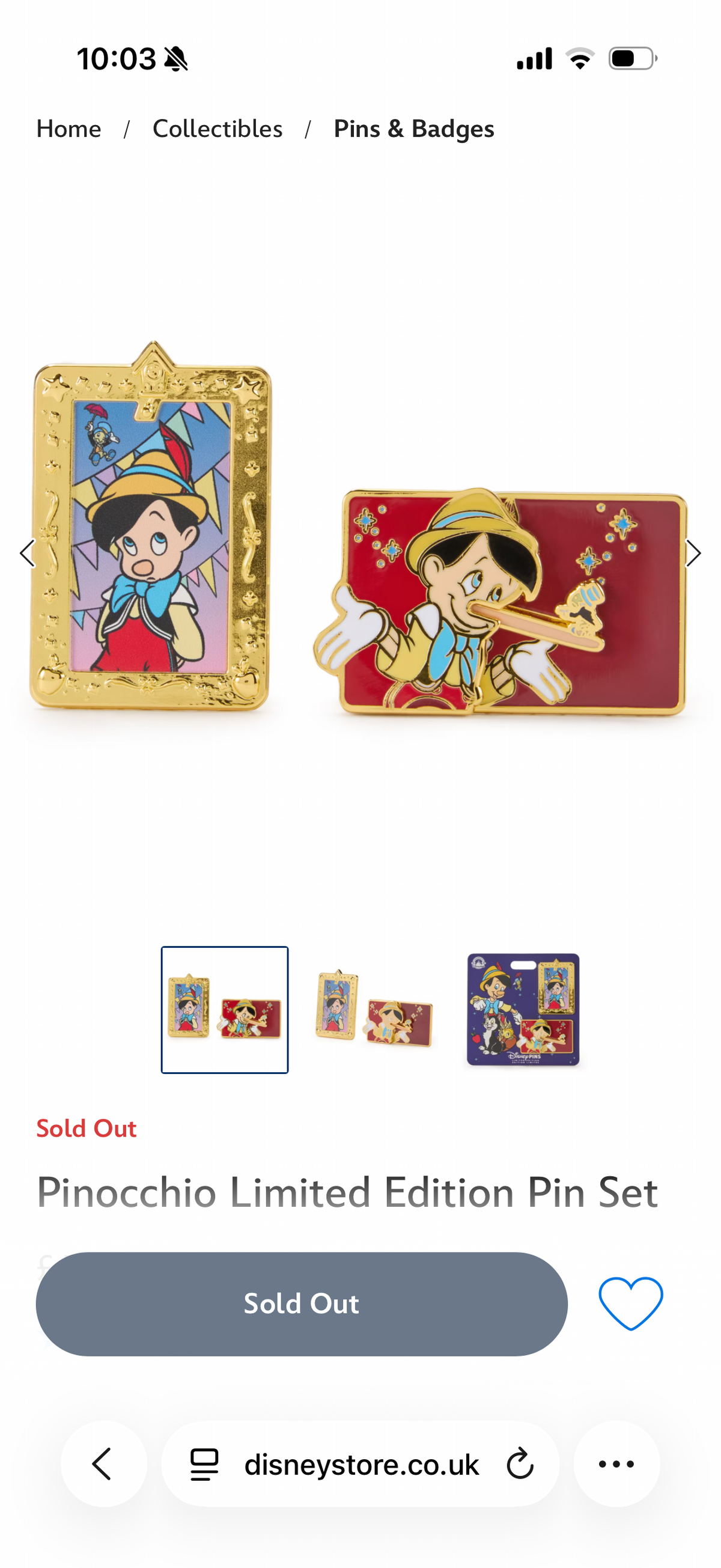 Disney Store - Pinocchio Limited Edition Pin Set