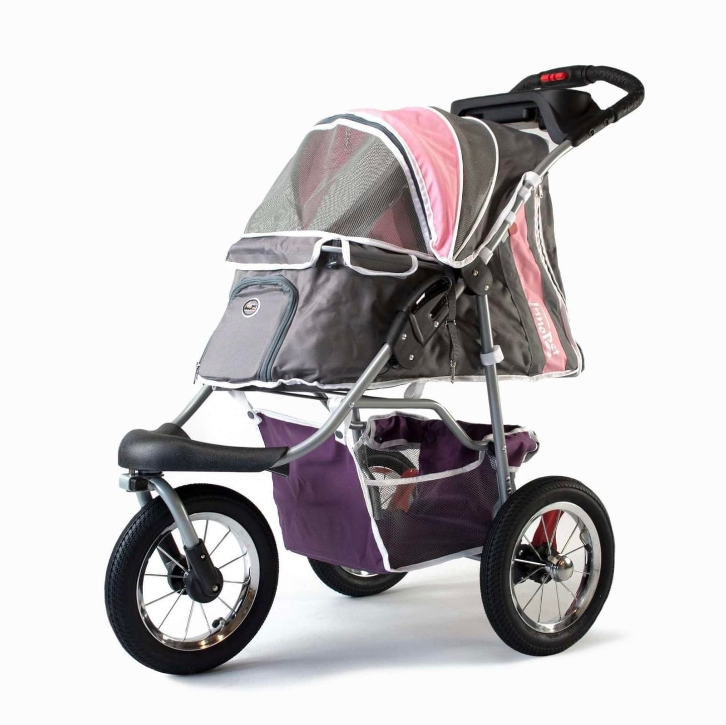 Pet Stroller,IPS-040,Grey/Pink/Lila, dog carrier, trolley, Trailer, Innopet, Buggy Comfort with Airfilled Tyres. Foldable pet buggy, pushchair, pram for dogs and cats