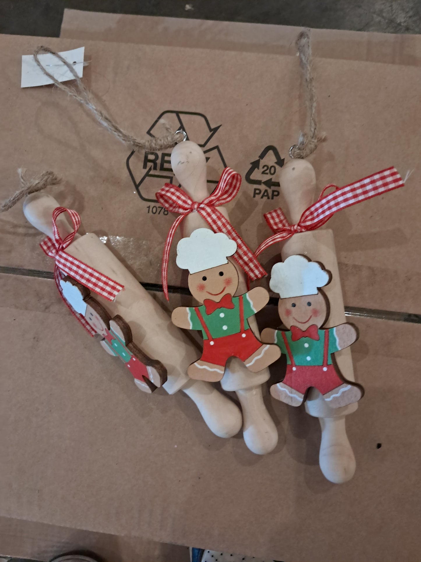 Set of 3 rolling pin hanging ornaments