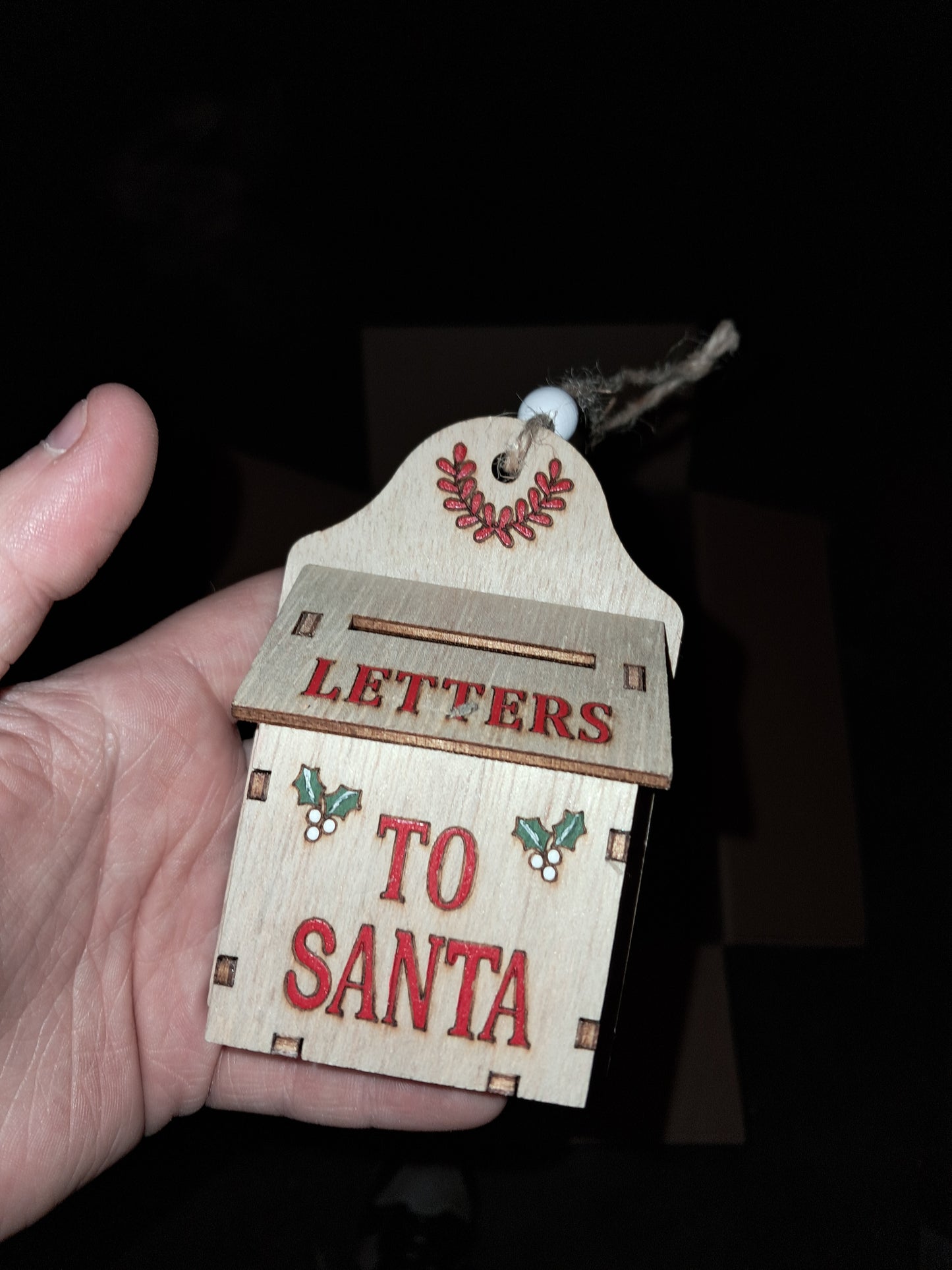 Set of two brown wooden hanging ornaments letters to santa