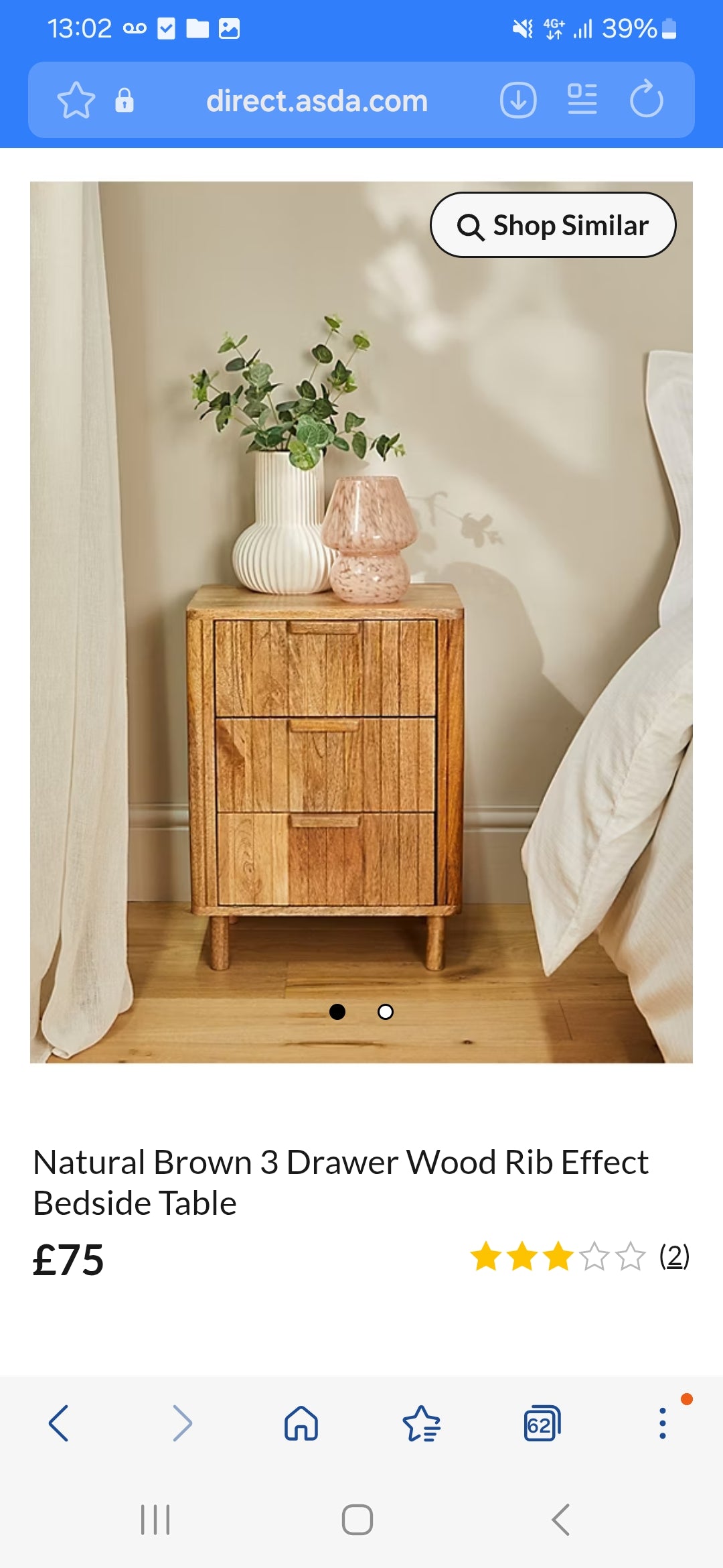 Asda wooden ribbed bed side drawer RRP £75 COLLECTION ONLY*