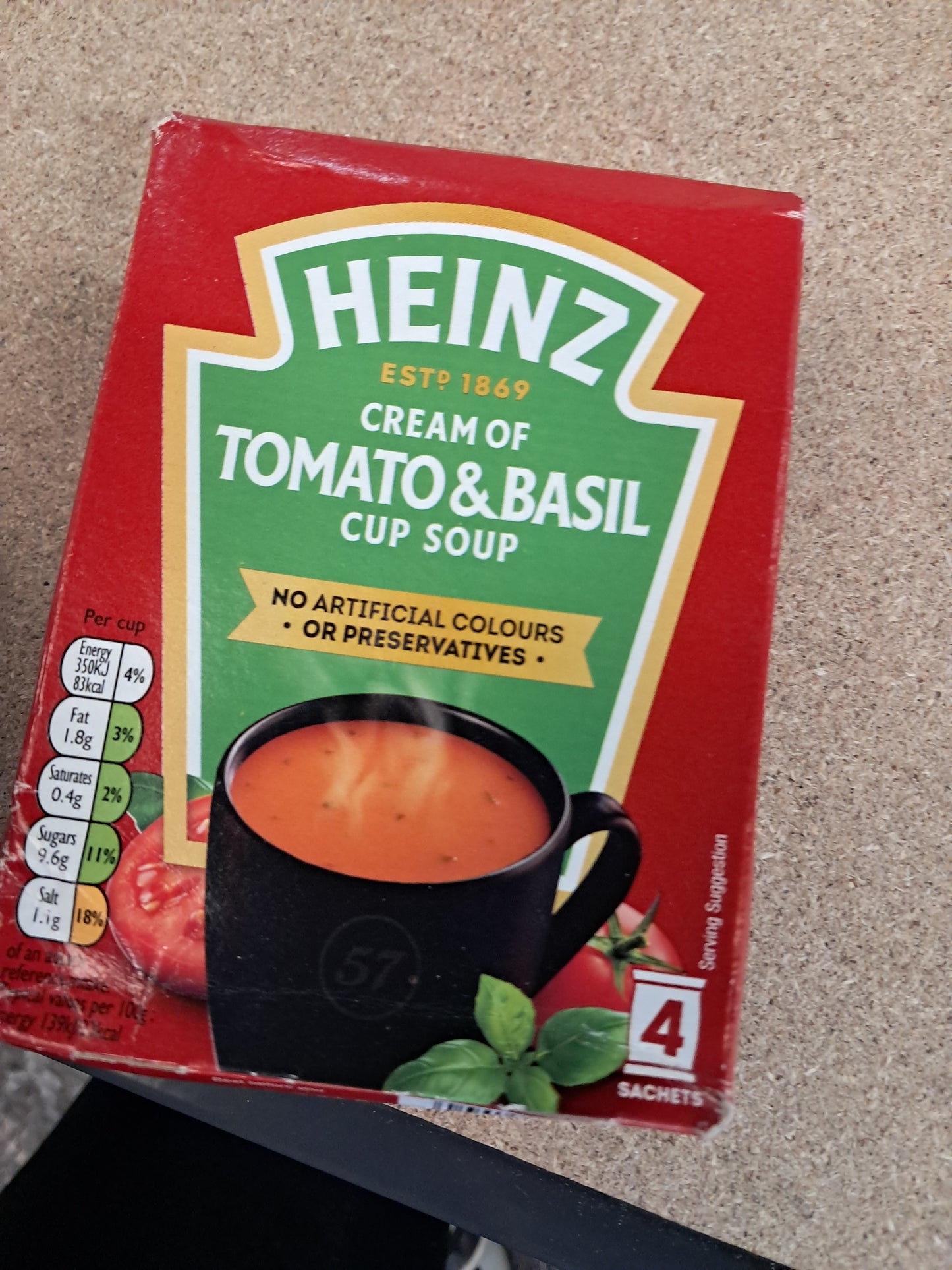 Heinz cream or tomato and basil cup soup