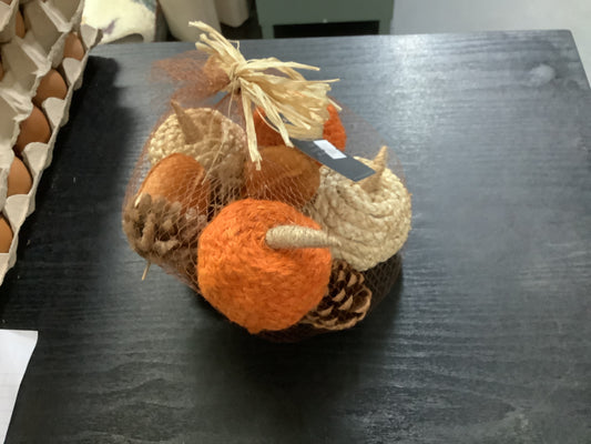 Mixed fabric pumpkins and acorns