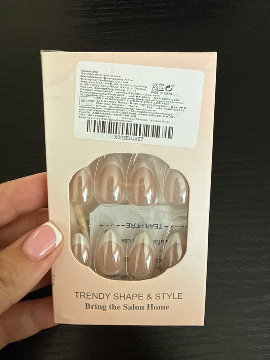 DIY almond french tip stick on nails