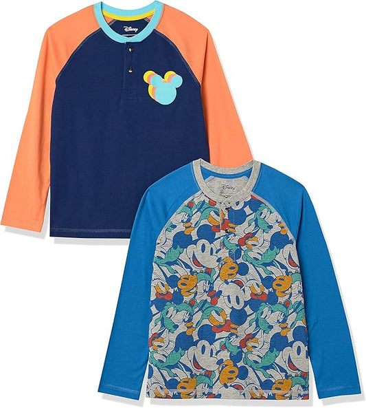 Amazon Essentials Disney Boys Long-Sleeve Henley T-Shirts, Pack of 2 - 9YEARS