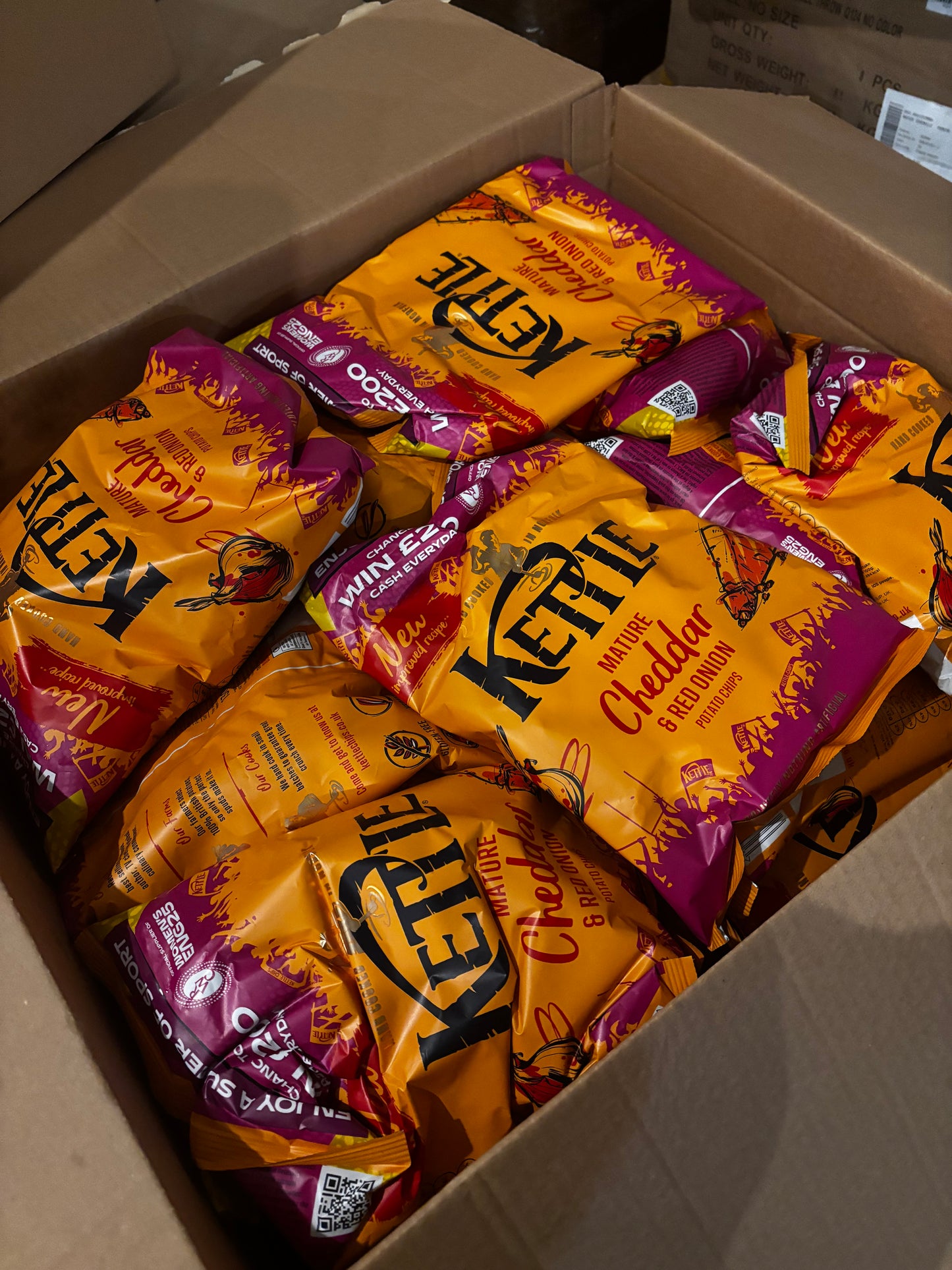 LARGE box of Kettle Mature Chedder & Red Onion Crisps