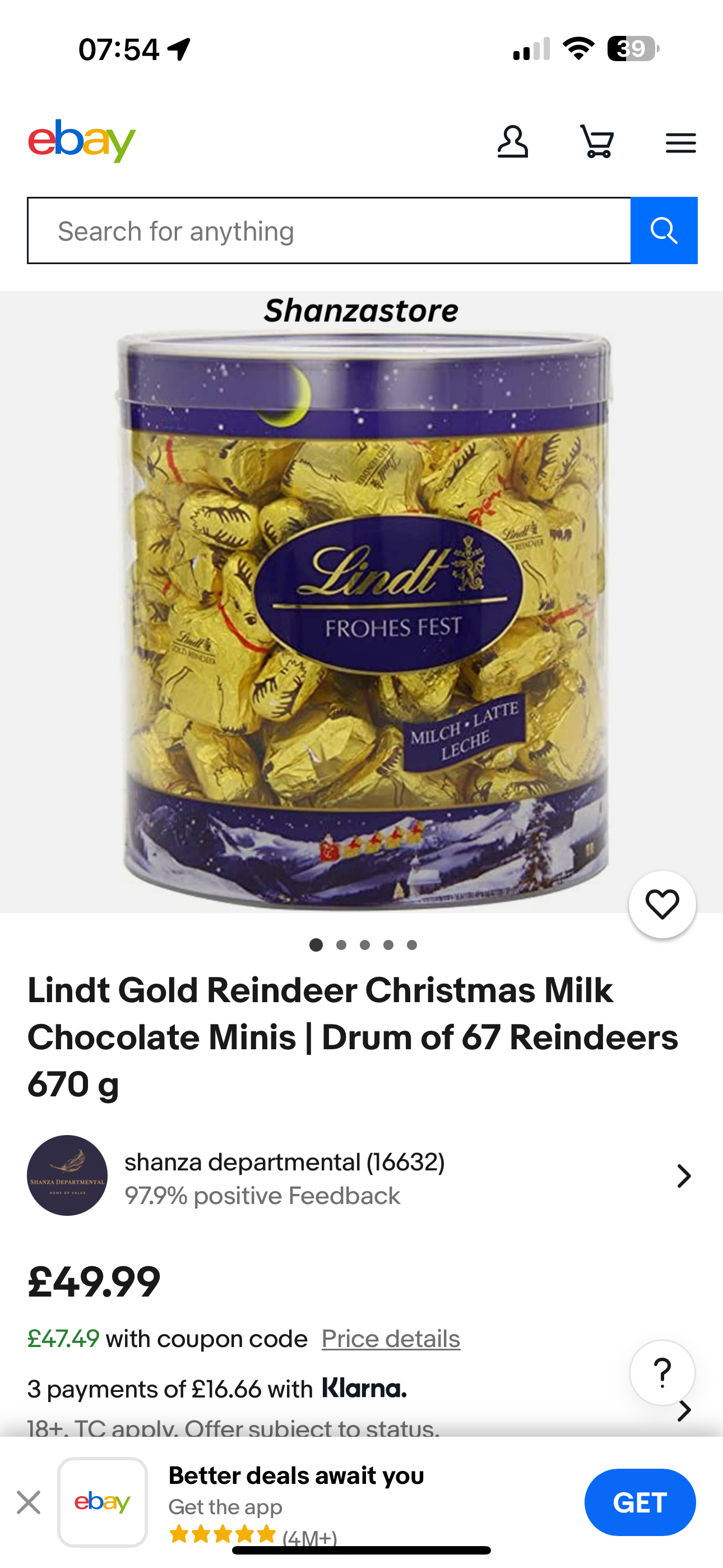 Lindt Gold Reindeer Christmas Milk Chocolate Minis 69 Reindeers 700g