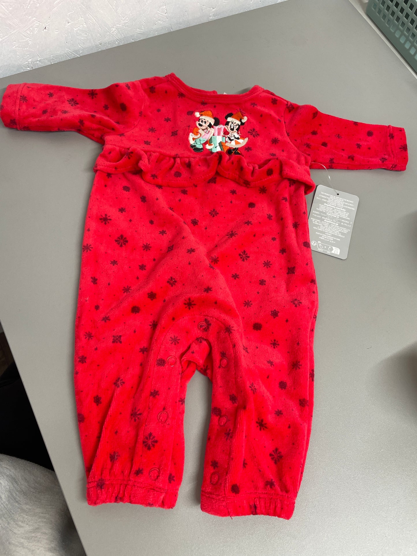 Disney - Minnie & Mickey Christmas Fleecy Babygrow - Size: UK 0-3 months