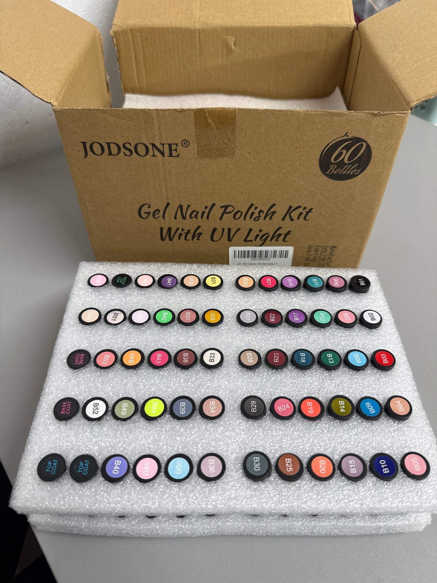 Jodsone 60 Bottles Gel Nail Polish Kit With UV Light - 55 Colours + Base/Top Coats