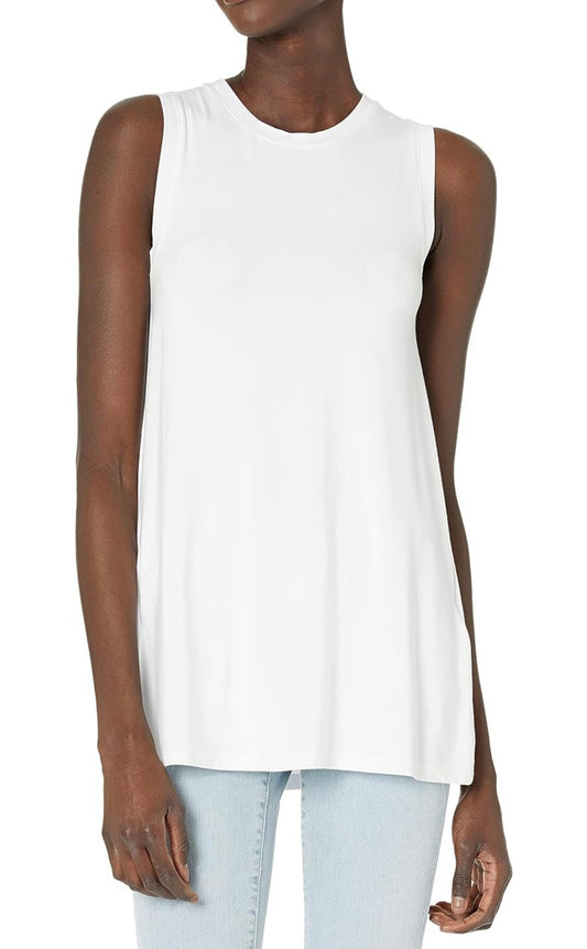 Amazon Essentials Women's Jersey Relaxed-Fit Muscle-Sleeve Swing Tunic, White, L