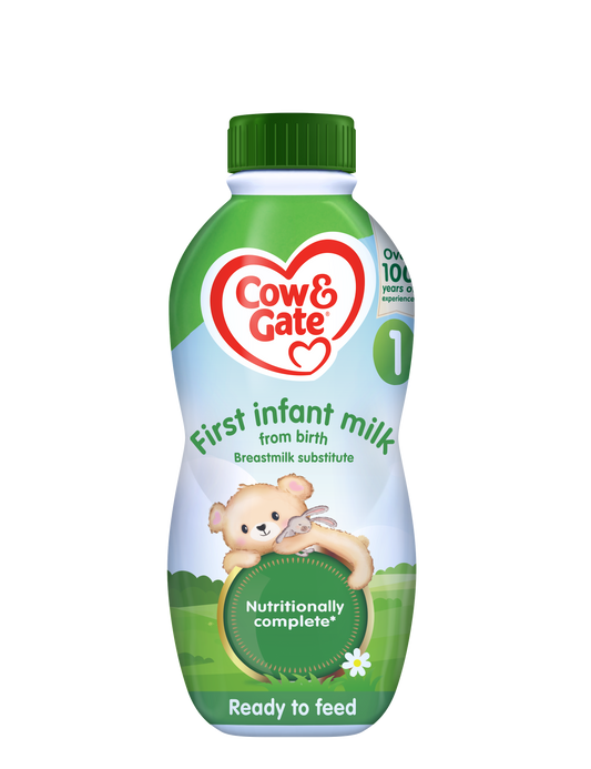 Cow & Gate 1 First Infant Baby Milk Ready to Use Liquid Formula, from Birth, 1 L (Pack of 4)