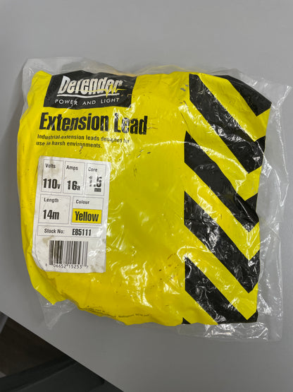 Defender E85111 - 110volts 16amp 1.5mm core 14metre extension lead