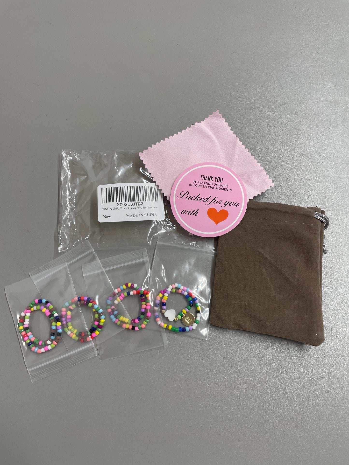 4Pcs Kids Bracelet Set - (1x Bracelet with “E” & 3 x plain bracelets)