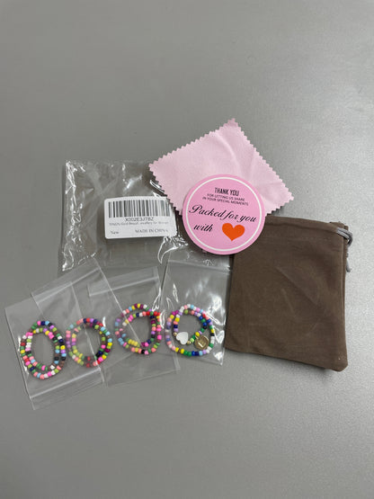 4Pcs Kids Bracelet Set - (1x Bracelet with “E” & 3 x plain bracelets)