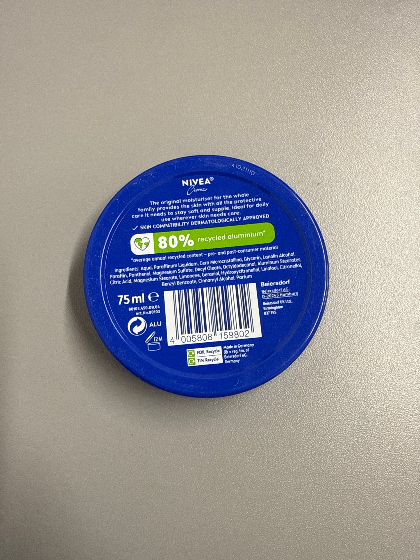 Nivea Crème Moisturiser for Face Hands and Body 75ml Tin