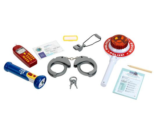 Theo Klein 8850 Police Set I Consists of 10 Parts I Includes Battery-Powered Torch and Police Signalling Disc with Light I Toy for Children Aged 3 Years and Up, Multi - Colored