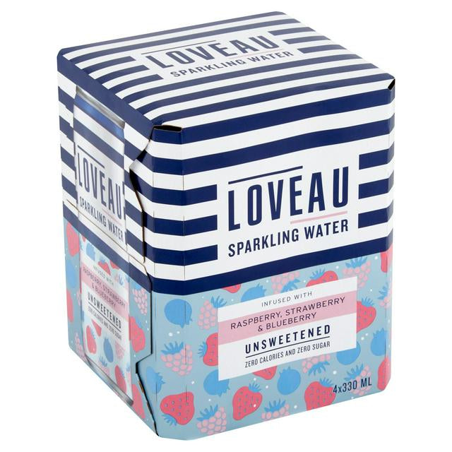 LoveAU Raspberry, Strawberry & Blueberry Sparkling Water - 4pk