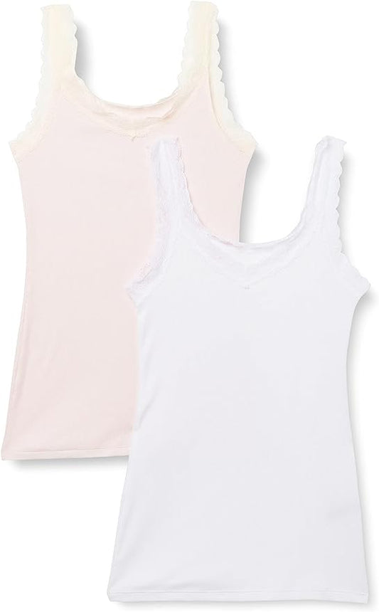 Iris & Lilly Women's Cotton Modal Vest Top, Pack of 2, Pale Pink/White, 14