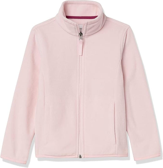 Amazon Essentials Girls' Polar Fleece Full-Zip Mock Jacket, Light Pink, 6-7 Years