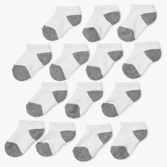 Amazon Essentials Unisex Kids and Toddlers' Cotton Low Cut Ankle Socks, 14 Pairs (8-11)