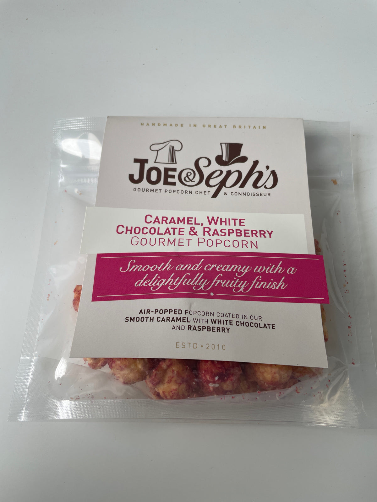 Joe & Seph’s caramel, white chocolate & raspberry popcorn