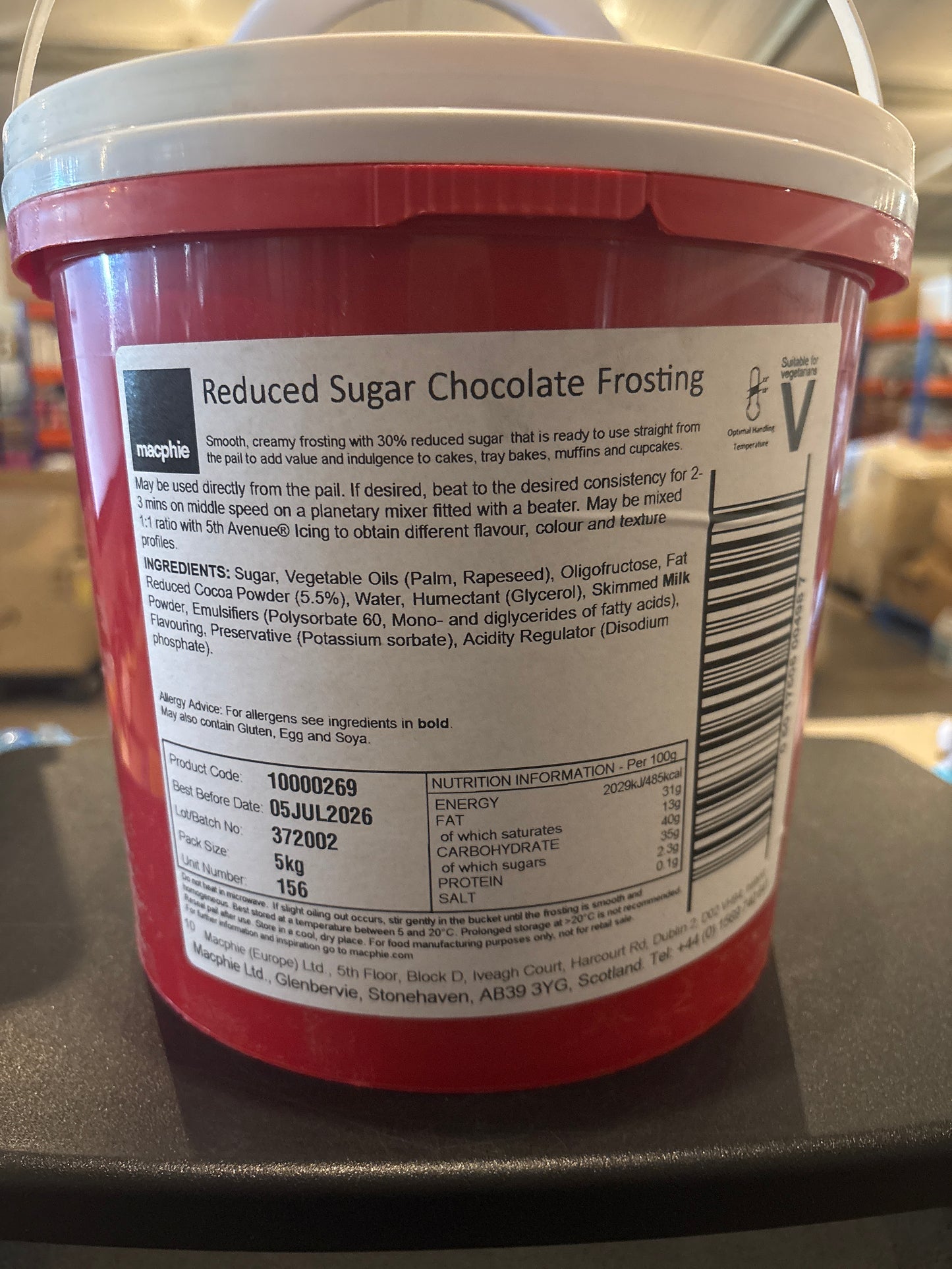 macphie Reduced Sugar Chocolate Frosting 5KG