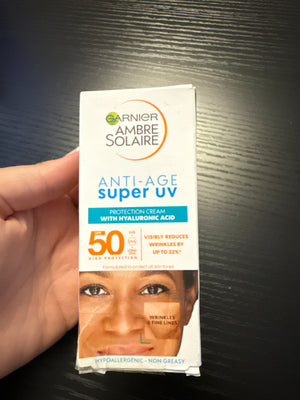 Garnier Ambre Solaire Sun Cream SPF 50 Super Daily UV Anti-Age Sunscreen Moisturiser for Face - 50ml