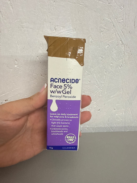 Acnecide Face Gel 5% Benzoyl Peroxide Acne Treatment for Spot Prone Skin 15g