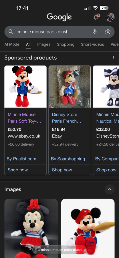 Disney Store *PARIS* Minnie Baguette Plush