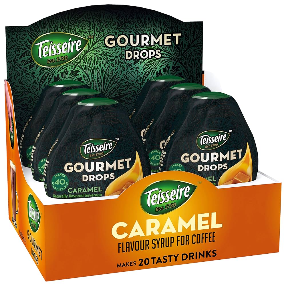 Teisseire Gourmet Drops Caramel Syrup 6 Pack Sugar Free Vegan 20 Servings