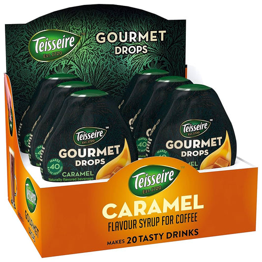 Teisseire Gourmet Drops Caramel Syrup 6 Pack Sugar Free Vegan 20 Servings