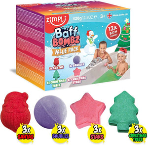 PRE-ORDER Zimpli Kids 12 x Christmas Bath Bomb Gift Set from, Great Value Stocking Fillers for Children, Bath Fizzers, Xmas Presents for Boys & Girls, Organic, Moisturising, Vegan Friendly & Cruelty Free