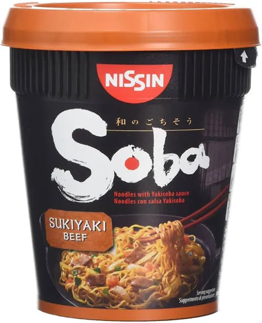 NISSIN Cup Noodles Soba Wok Style Sukiyaki Beef Flavoured Instant Noodles, 89 g Pot (Pack of 8