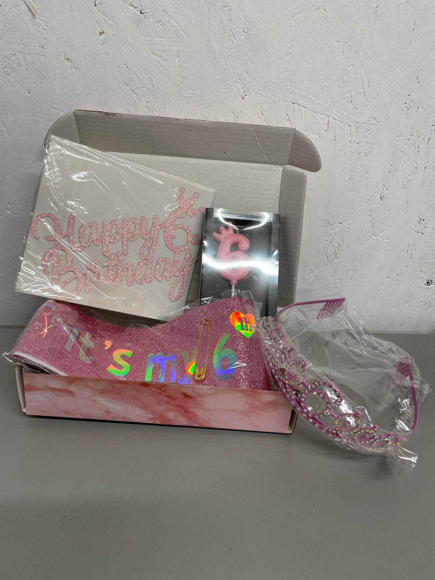 Girls 6th Birthday Bundle (Cake Topper, 6 Candle, Tiara & Sash)