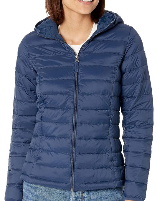 Amazon Essentials Women's Lightweight Long-Sleeve Full-Zip Water-Resistant Packable Hooded Puffer Jacket, Navy, XXL