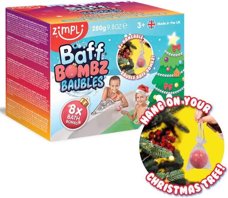 PRE-ORDER ZIMPLI - 8 x Bauble Baff Bombz, Christmas Tree Decorations, Bath Fizzers, Stocking Fillers for Kids, Bath Bomb Gift Set, Xmas Gift Set for Children