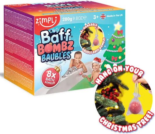 PRE-ORDER ZIMPLI - 8 x Bauble Baff Bombz, Christmas Tree Decorations, Bath Fizzers, Stocking Fillers for Kids, Bath Bomb Gift Set, Xmas Gift Set for Children
