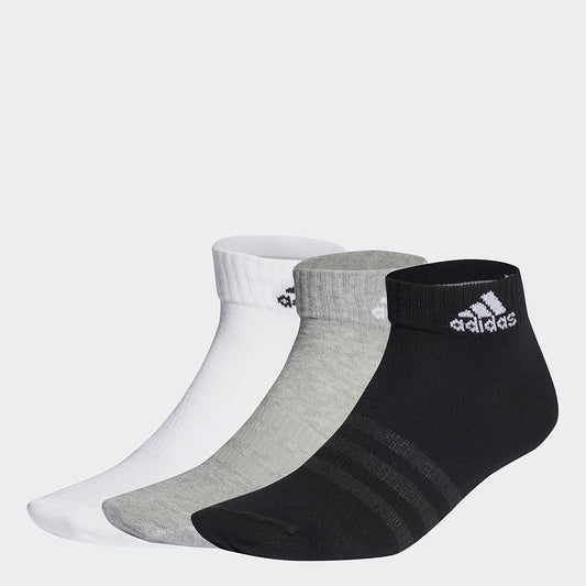 adidas Unisex Thin and Light 3 Pairs Ankle Socks, Medium Grey Heather/White/Black, S
