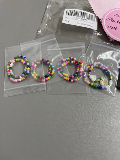 4Pcs Kids Bracelet Set - (1x Bracelet with “E” & 3 x plain bracelets)