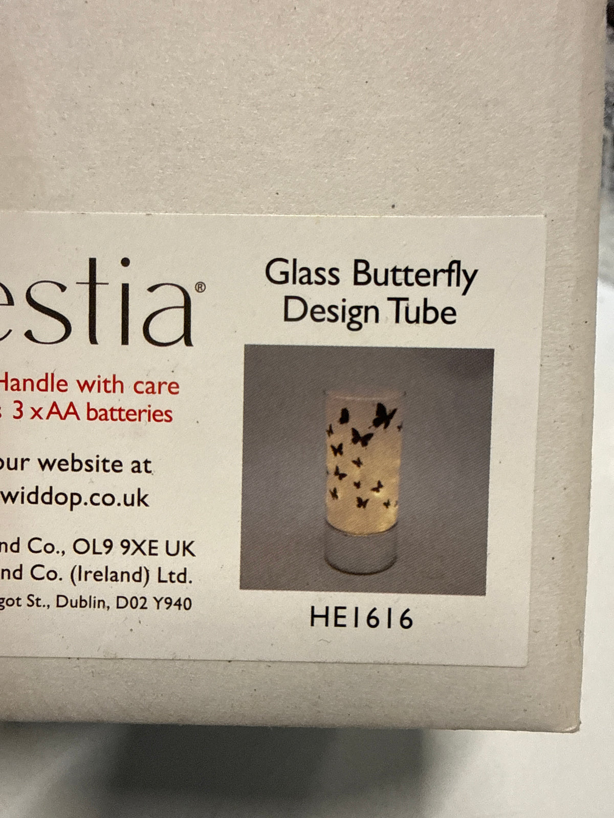 Widdop Hestia Glass Butterfly Design Tube