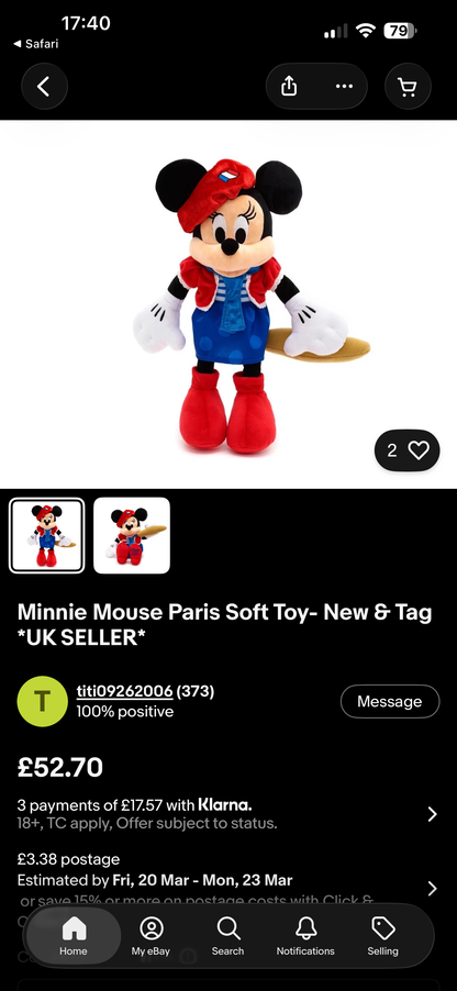 Disney Store *PARIS* Minnie Baguette Plush