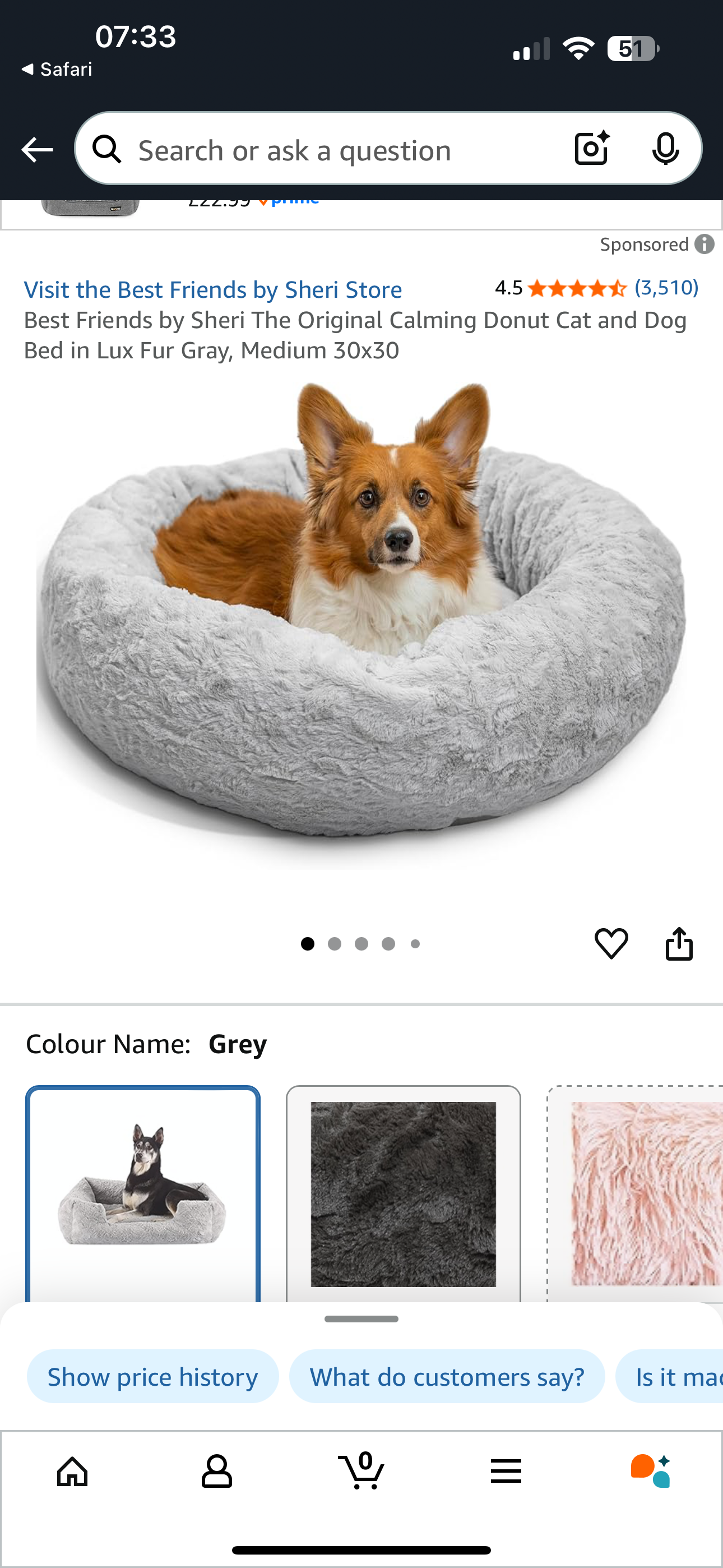 Grey Dog Bed Donut 30” x 30”