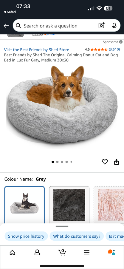 Grey Dog Bed Donut 30” x 30”