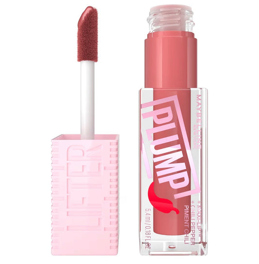 Maybelline New York, Lifter Plump Lip Gloss, Lasting Plump, Heated Formula with Hyaluronic Acid and Chilli Pepper, XL Wand, Vegan Formula, Shade: 005 Peach Fever