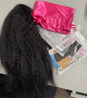 Hidden strap kinky straight 360 lace front wig - Human hair 18”